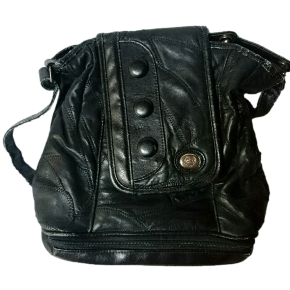 Ladies Leather Patchwork purse with vinyl trim(read)